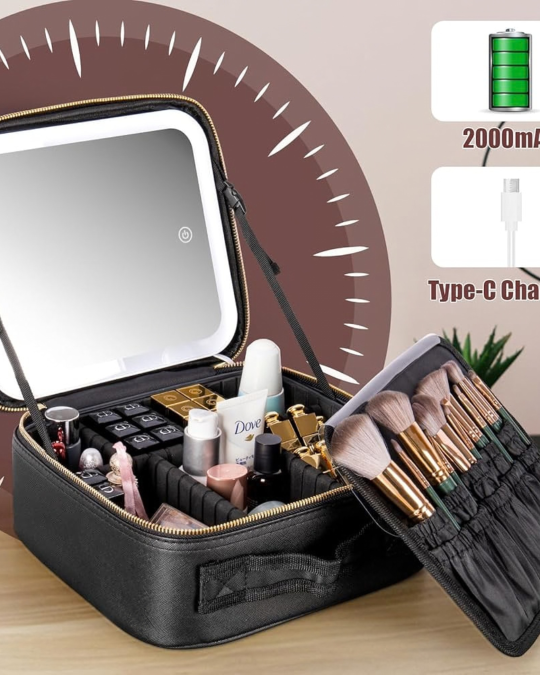 Cosmetiquera con Espejo y Luz LED